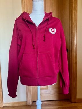 PINK Victoria's Secret Hot Pink Zip-Up Hoodie with White Crest